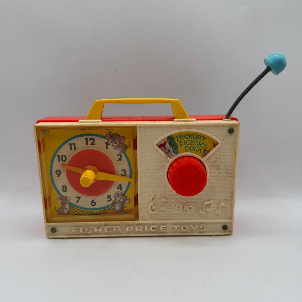 Fisher Price Musical Clock Toy 1971 Red Hickory Dickory Dock Vintage 107 Works